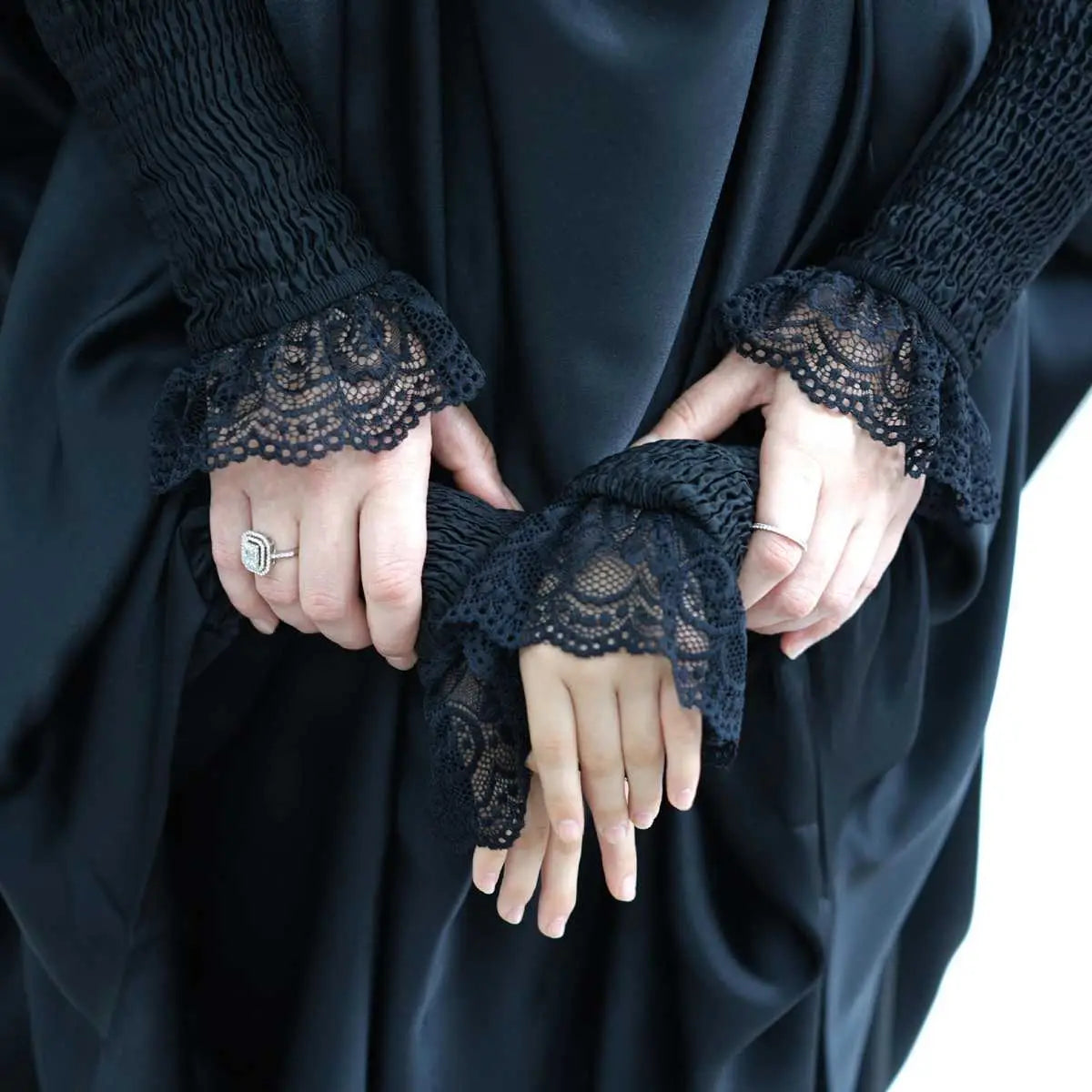 Elegant Satin Lace Cuffs Overhead Jilbab Abaya Prayer Dress for Women - Modest Islamic Clothing for Prayer, Mosque & Special Occasions
