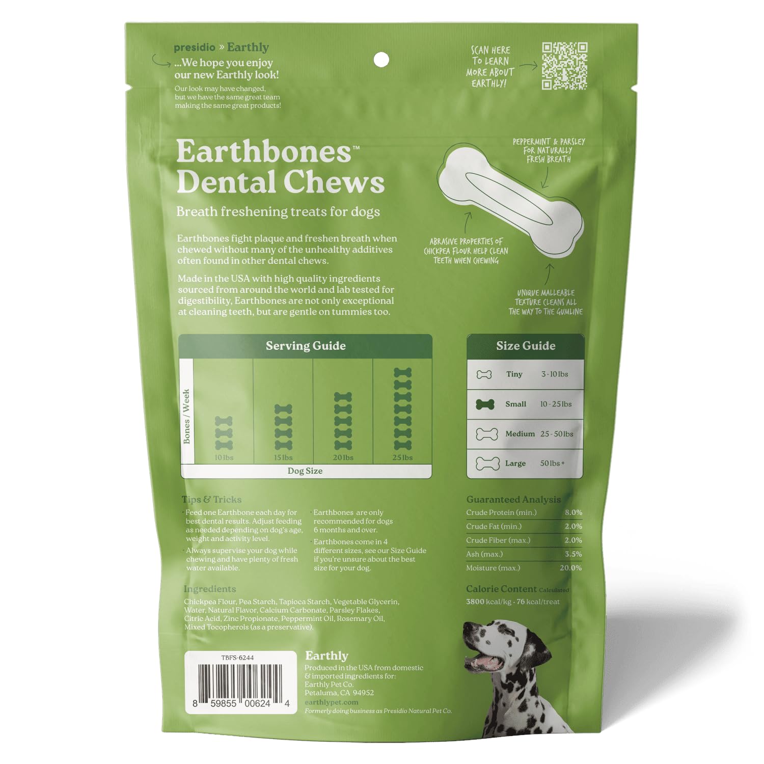 Presidio Earthbones (Formerly Terrabones) Dental Chews for Small Dogs - Natural Teeth Cleaning Treats, 13 Count - Freshens Breath & Reduces Plaque for Healthy Dog Teeth - Perfect for Daily Oral Care & Training Rewards