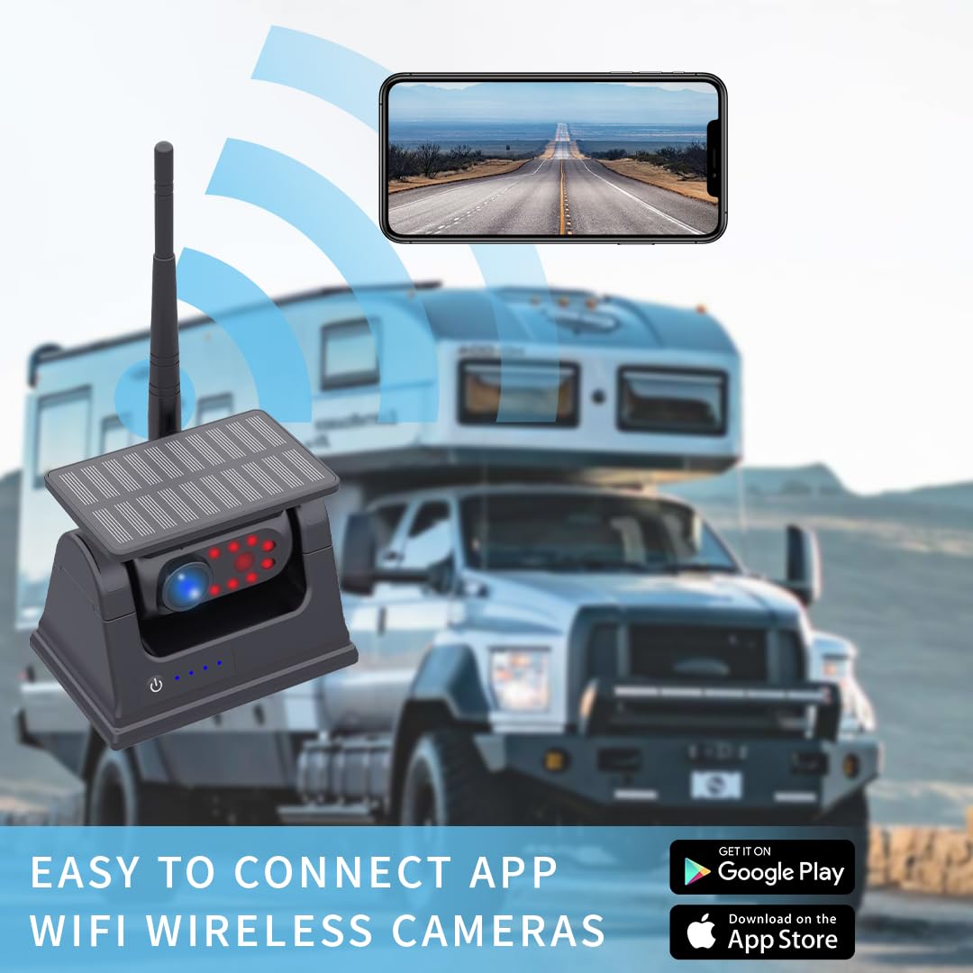 Solar WiFi Wireless Backup Camera for Car, Truck, RV, Trailer, Bus & Boat - 1080P HD Waterproof Front/Rear View Magnetic Camera for iPhone - Perfect for Parking, Reversing & Blind Spot Monitoring