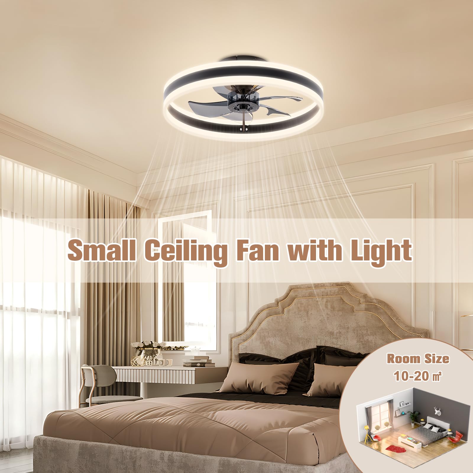 VOLISUN Bladeless Ceiling Fan with Light & Remote - 15.7