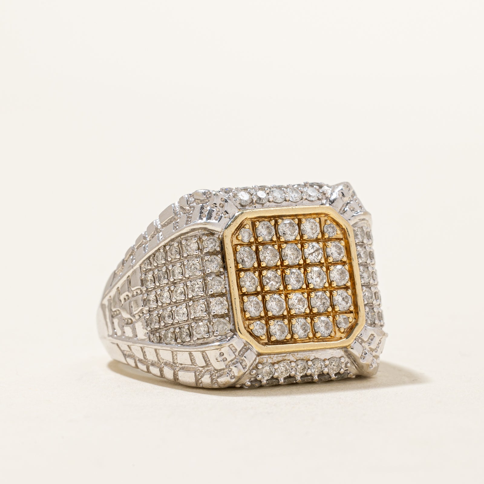 1.38ctw Diamond Grid Signet Ring for Men - Size 10 | Classic Luxury Wedding Band, Anniversary Gift & Everyday Statement Jewelry