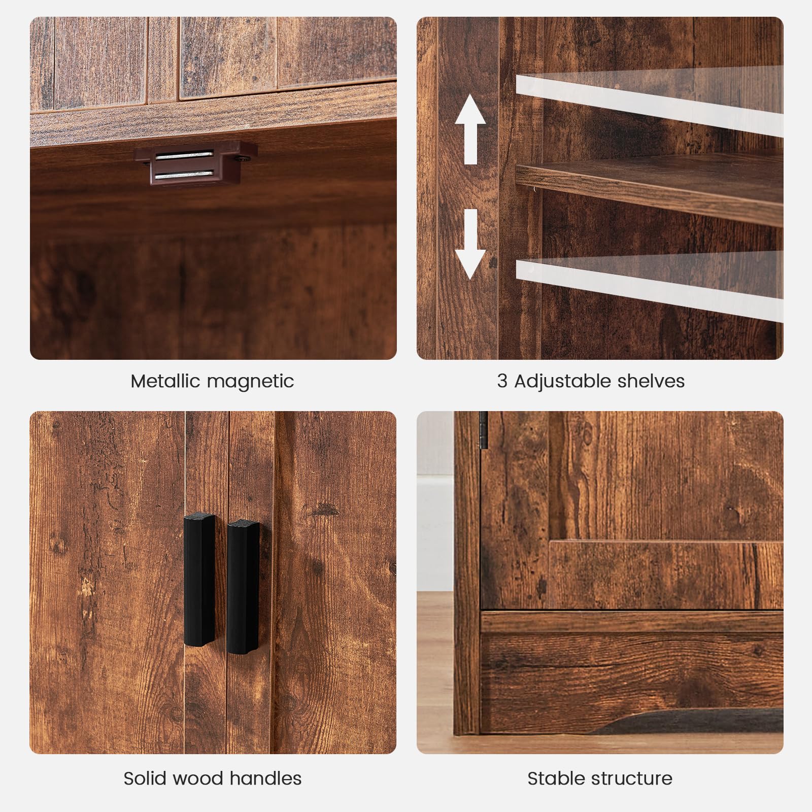 Iwell 2-Drawer Storage Cabinet with Adjustable Shelves, Rustic Brown Cupboard for Living Room, Home Office - Organize Clothes, Books & Home Essentials