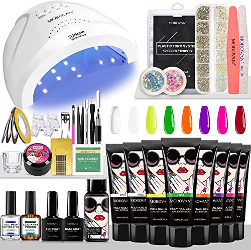 Morovan Poly Gel Nail Kit for Beginners - Complete Nail Extension Kit with 48W UV/LED Lamp, Builder Gel & All Accessories | Professional DIY Manicure at Home, Salon Quality Nail Art Supplies for Gel Extensions & Designs