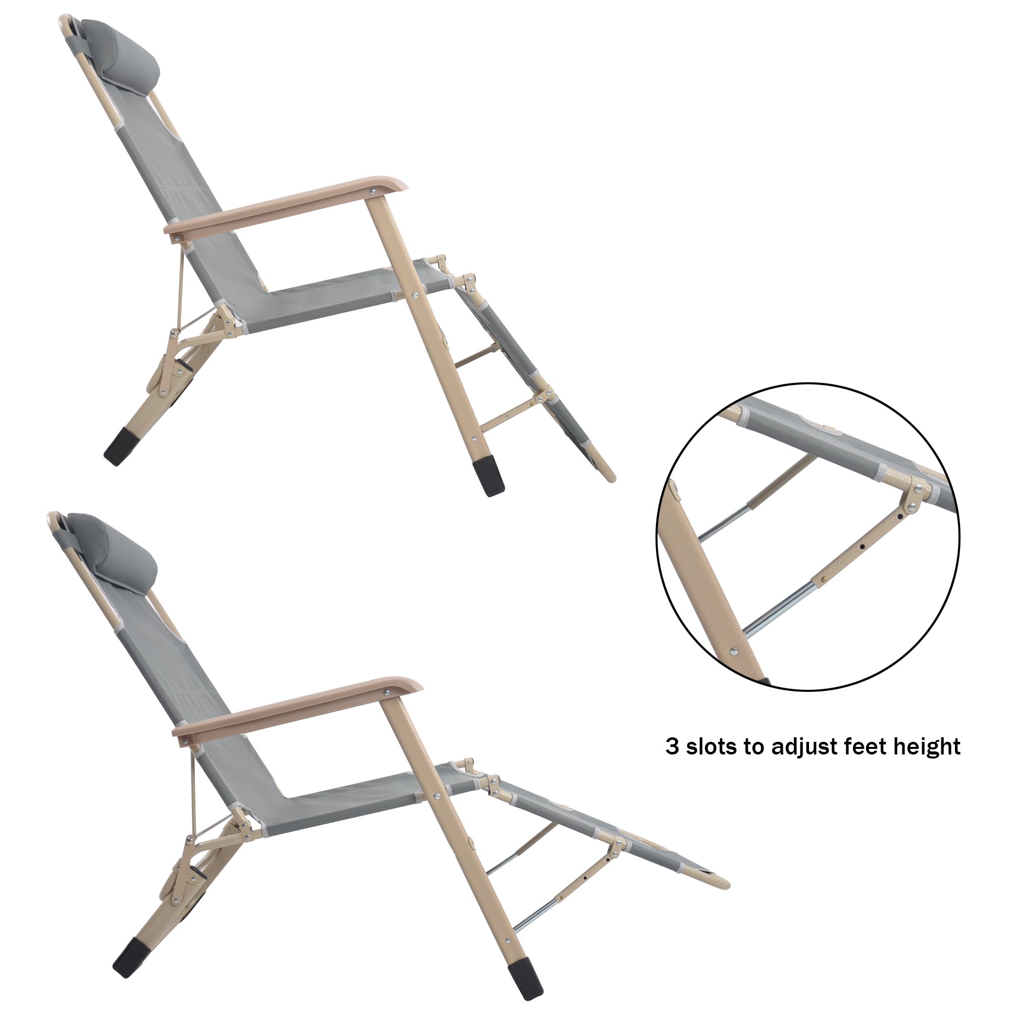 2 Pack Adjustable Patio Chaise Lounge Chairs - Convertible to Full Flat Cots, Foldable Reclining Outdoor Chairs for Lawn, Camping, Beach & Pool - Perfect for Sunbathing, Relaxing and Backyard Lounging