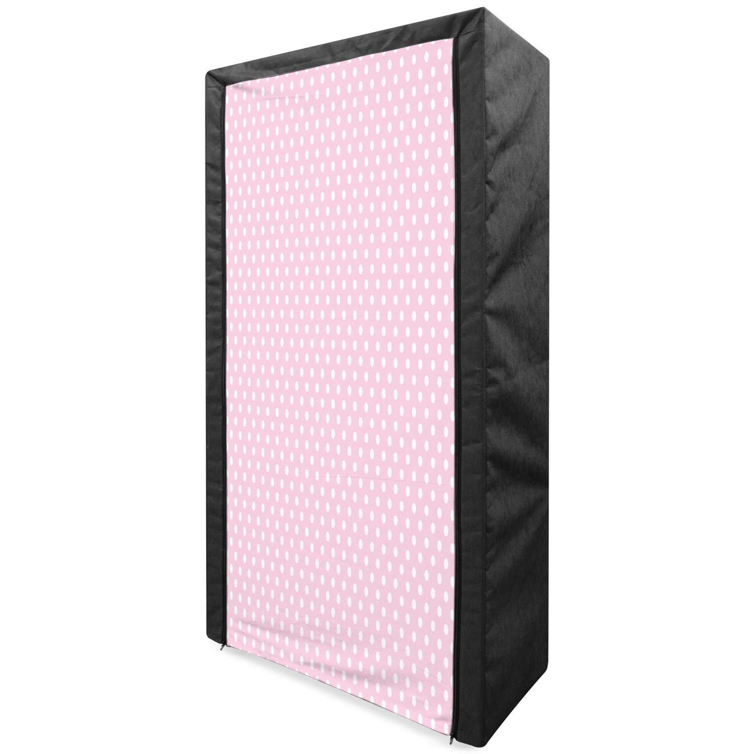 Ambesonne Polka Dot Fabric Wardrobe - Portable Clothing Organizer with Shelves, 33.5 Inch Vintage Style Storage Closet in White & Pink | Perfect for Small Spaces, Bedrooms, Dorms & Apartments