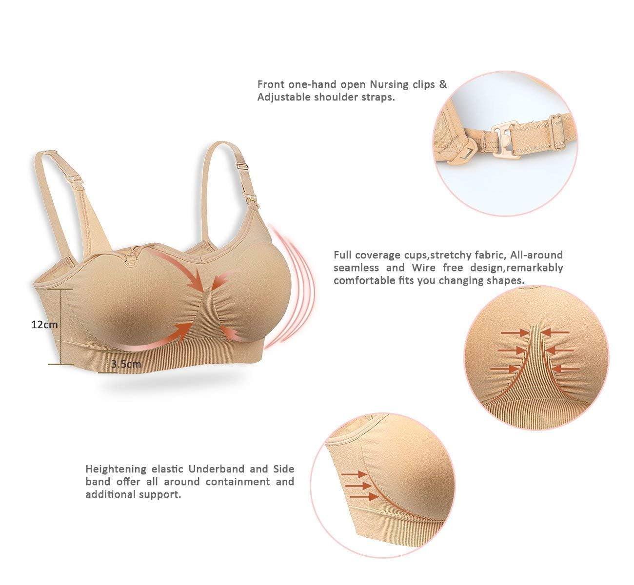 GXXGE 4Pack Nursing Bra for Breastfeeding - Seamless Maternity Bras with Push Up Support, Silk Bralette Underwear for Pregnancy & Postpartum - Perfect for Daily Wear, Night Nursing, and Comfortable Sleep