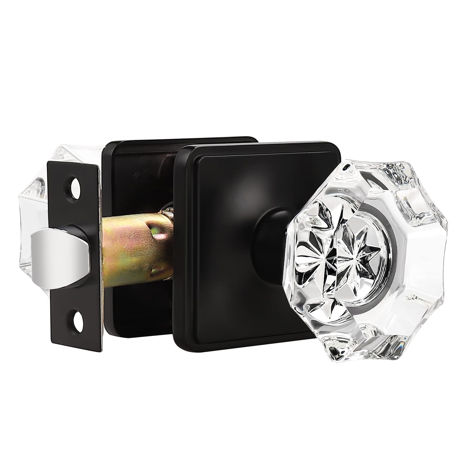 Probrico Crystal Door Knob - Octagon Glass Handle for Hall & Closet - Heavy Duty Interior Door Hardware for Home Decor