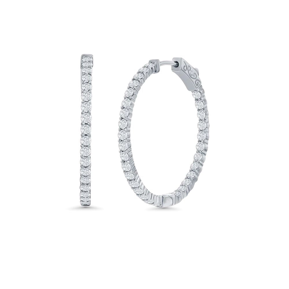 14K Gold Diamond Inside Out Hoop Earrings (2.00 ct) - Elegant Everyday Jewelry for Women, Perfect for Parties, Weddings & Special Occasions