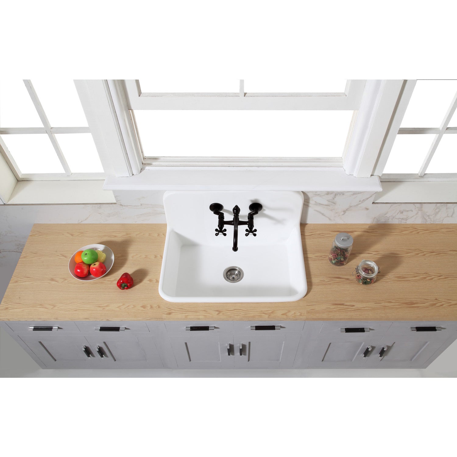 Arcticstone GKTA3020198 30 Inch White Solid Surface Kitchen Sink - Single Bowl Top Mount with Backsplash & Strainer, Matte Finish - Perfect for Modern Farmhouse & Contemporary Kitchen Remodels