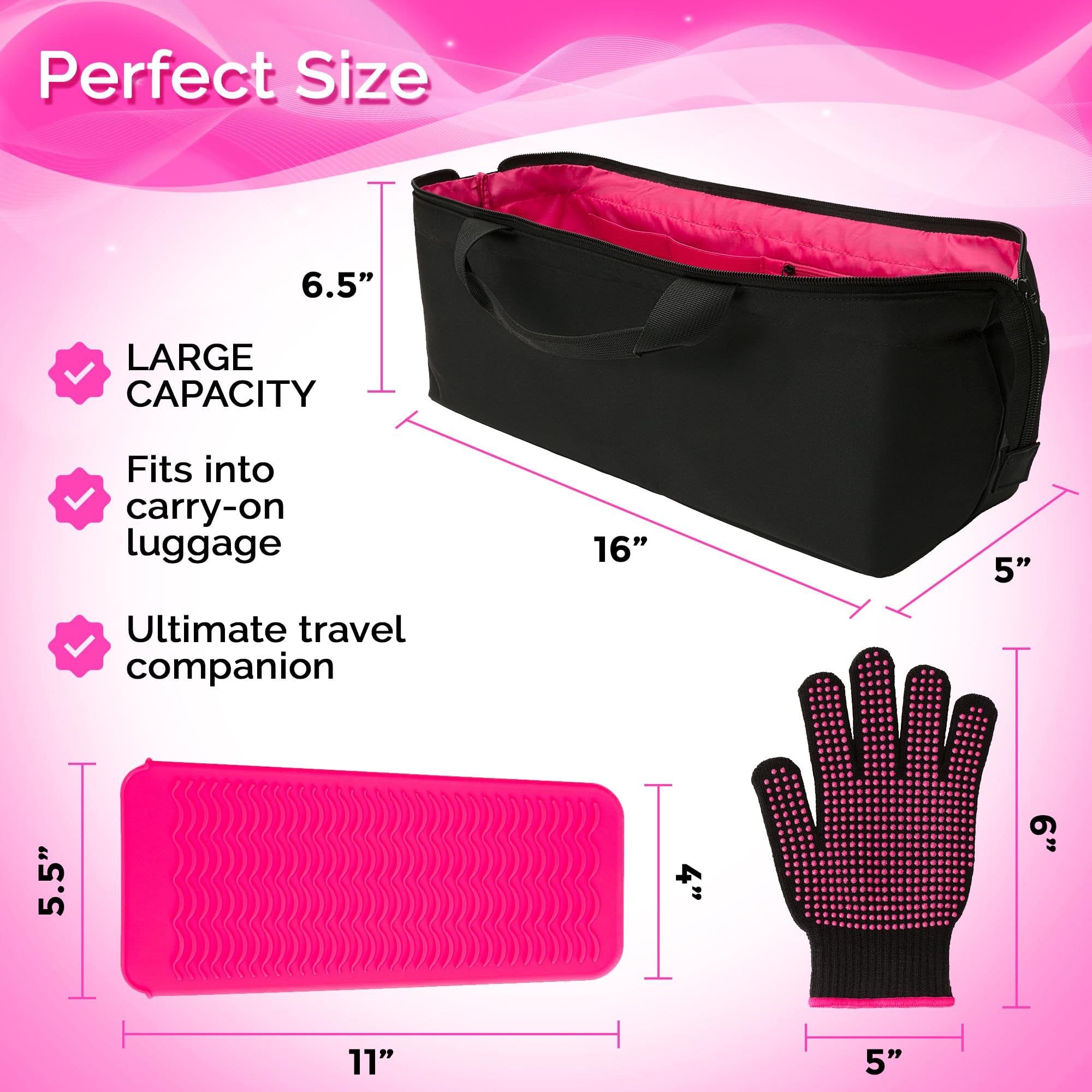 Heat Resistant Travel Bag for Flat Iron, Hair Straightener & Curling Iron - Portable Hot Tools Organizer with Silicone Mat & Glove - Perfect for Travel, Salon Visits & Home Storage