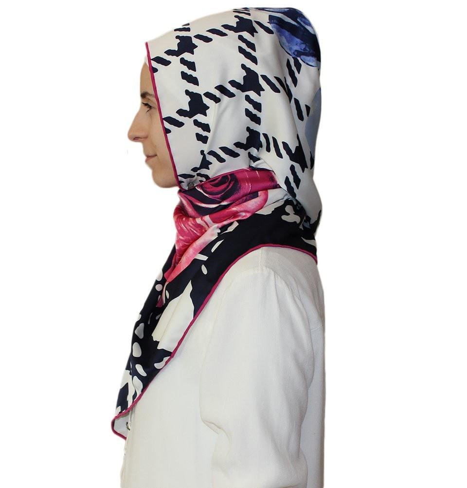 Aker Satin Square Hijab Scarf - Soft & Breathable Muslim Headscarf in Blue & Pink (6648-991) - Perfect for Daily Wear, Prayer & Special Occasions