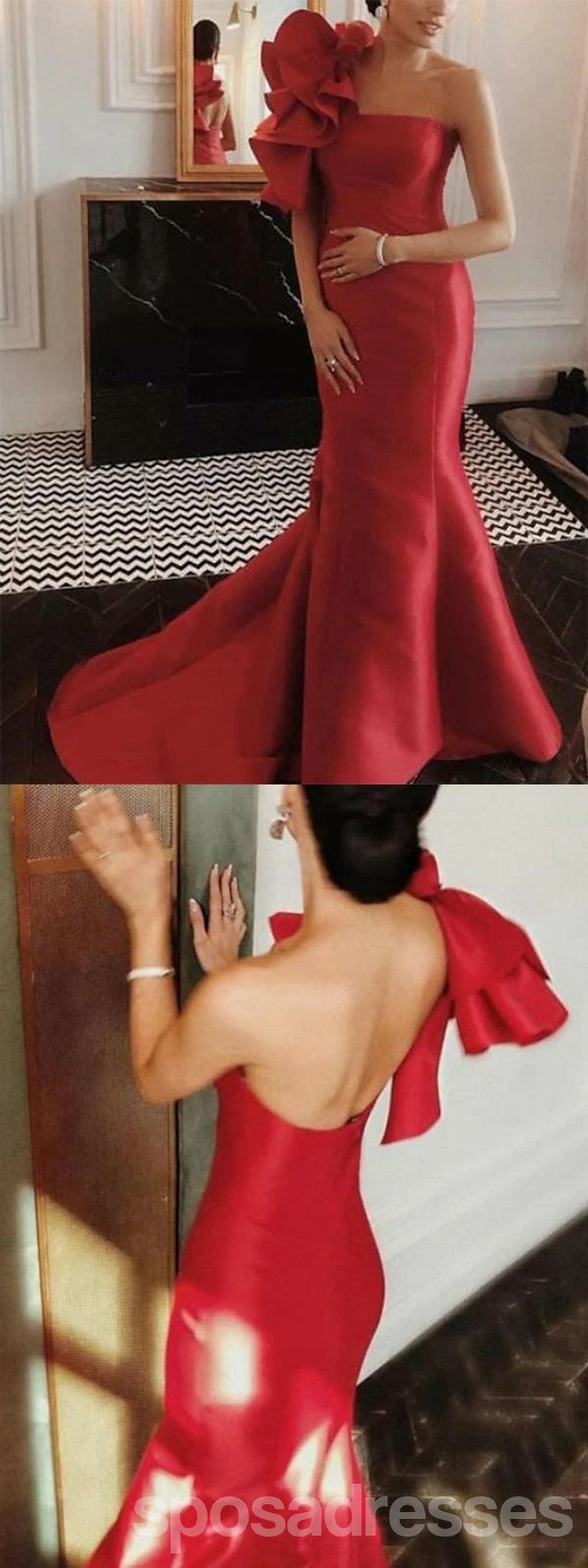 Elegant Red Mermaid One Shoulder Maxi Long Prom Dress for Women - Perfect for Evening Parties, Homecoming, and Special Occasions