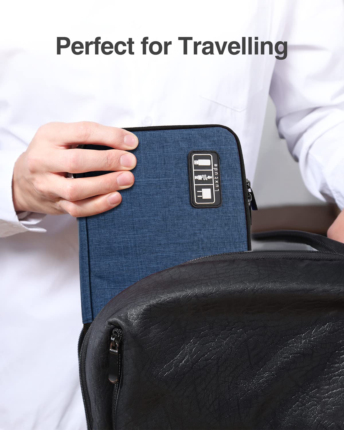 Luxtude Electronics Organizer - Portable Tech Bag & Charger Pouch for Cables, USB, SD Cards, Mouse & Chargers | Compact Cord Storage Solution for Travel, Office & Home Organization (Blue)