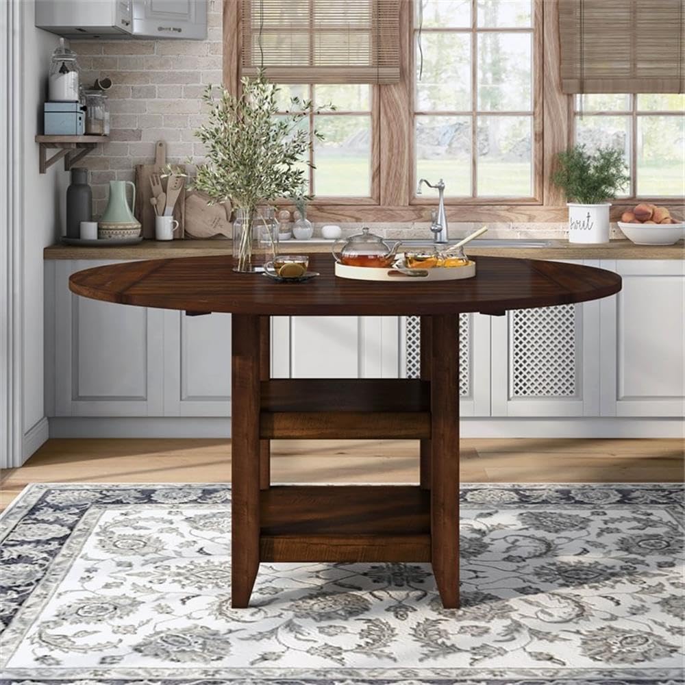 Furniture of America Nith Wood Drop-Leaf Counter Height Dining Table - Brown Cherry Finish - Perfect for Small Spaces, Breakfast Nooks & Kitchen Extensions