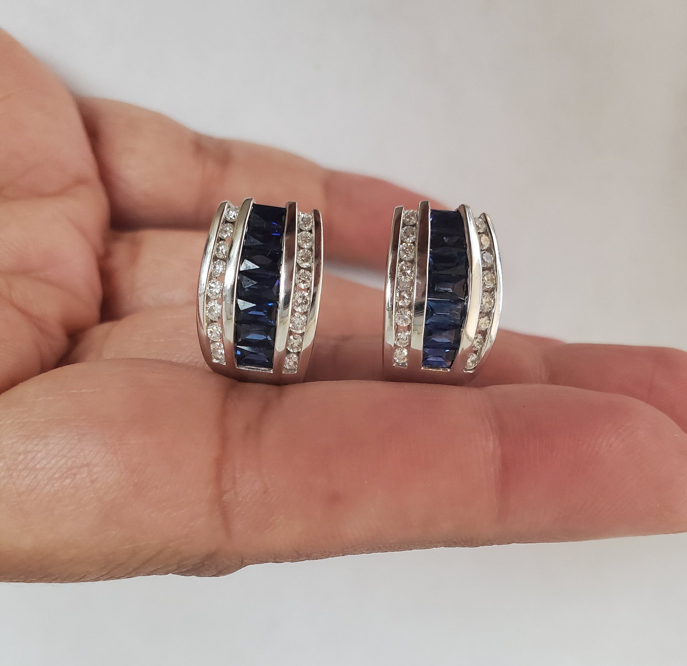 2.52cttw Sapphire and Diamond Statement Earrings in 14k White Gold - Perfect for Weddings, Anniversaries & Special Occasions