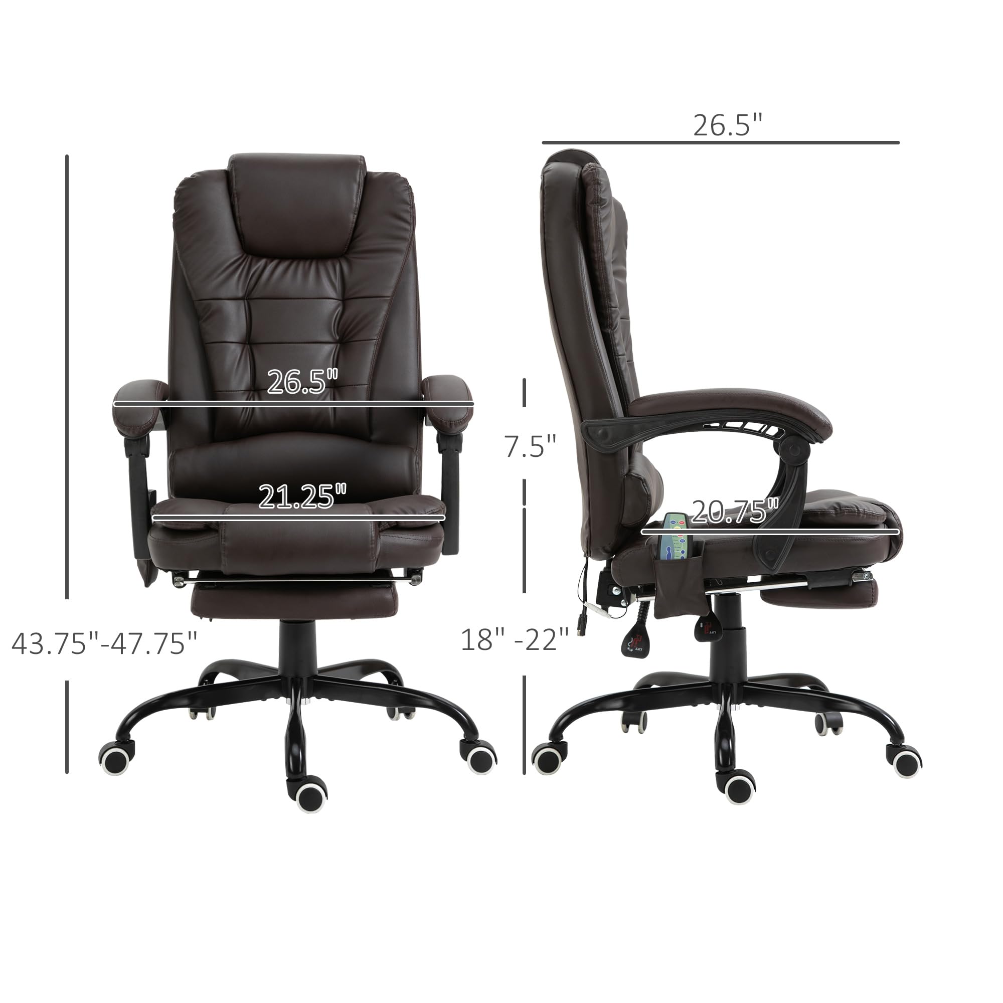 Vinsetto 7-Point Vibrating Massage Office Chair - High Back Executive Recliner with Lumbar Support & Footrest - Adjustable Height Ergonomic Chair for Home & Office - Perfect for Work, Gaming & Relaxation (Brown)