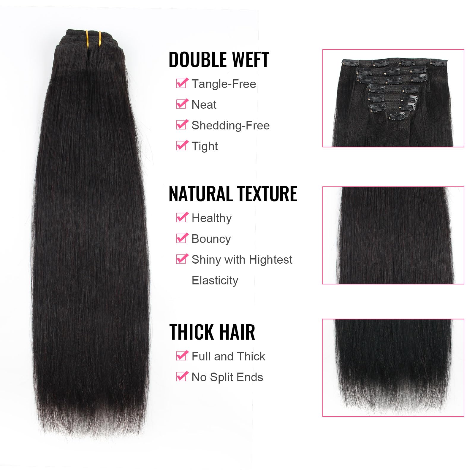 ABH AMAZINGBEAUTY Real Remy Human Hair Extensions - 7pc Thick Yaki Straight Clip-Ins for African American Relaxed Hair (22 Inch, 120g) | Natural Black Color | Perfect for Daily Styling, Special Occasions & Volume Boost