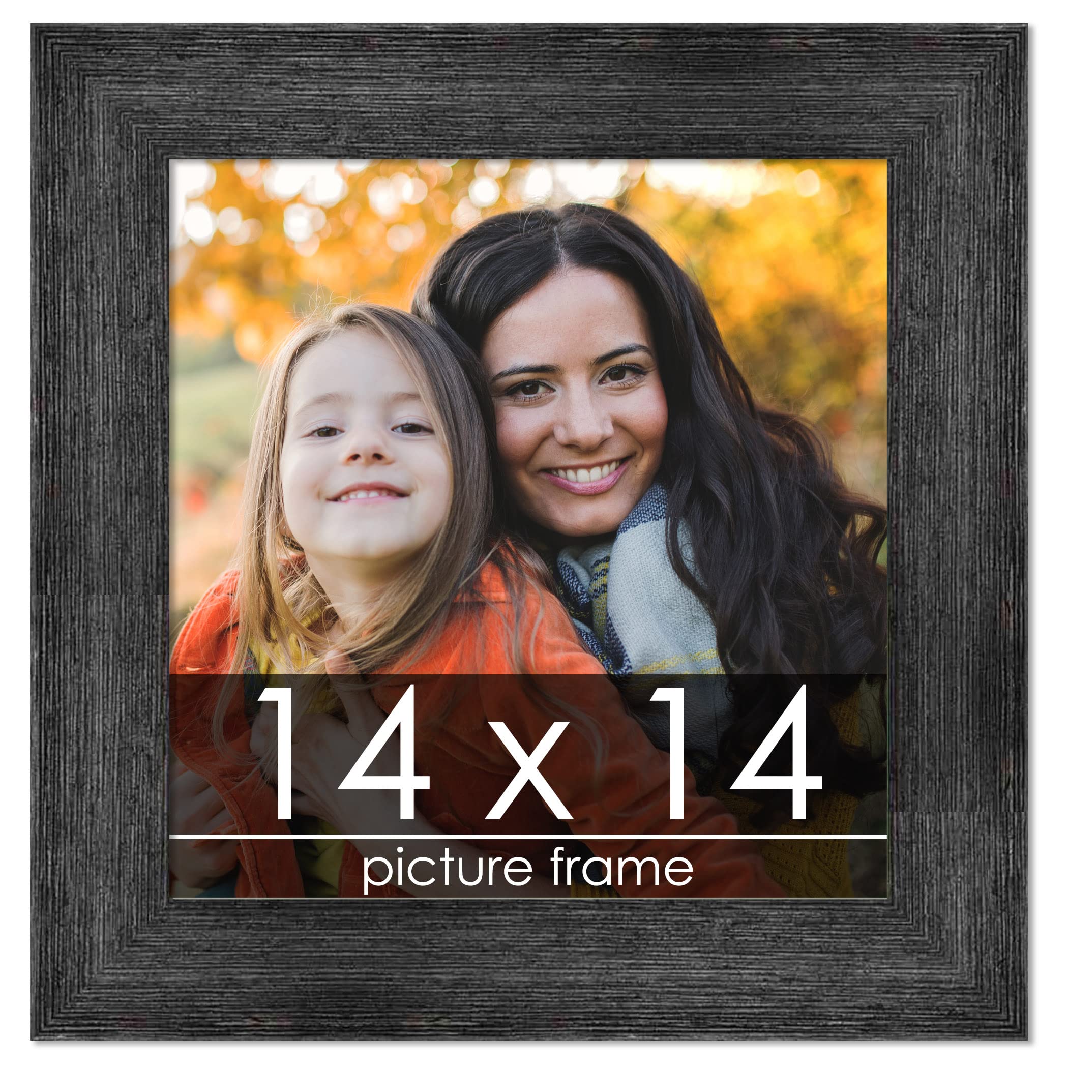 14x14 Distressed Black Wood Square Picture Frame with UV Acrylic & Hanging Hardware - Vintage Style Photo Display for Wall Decor, Home Office, Gallery, or Gift