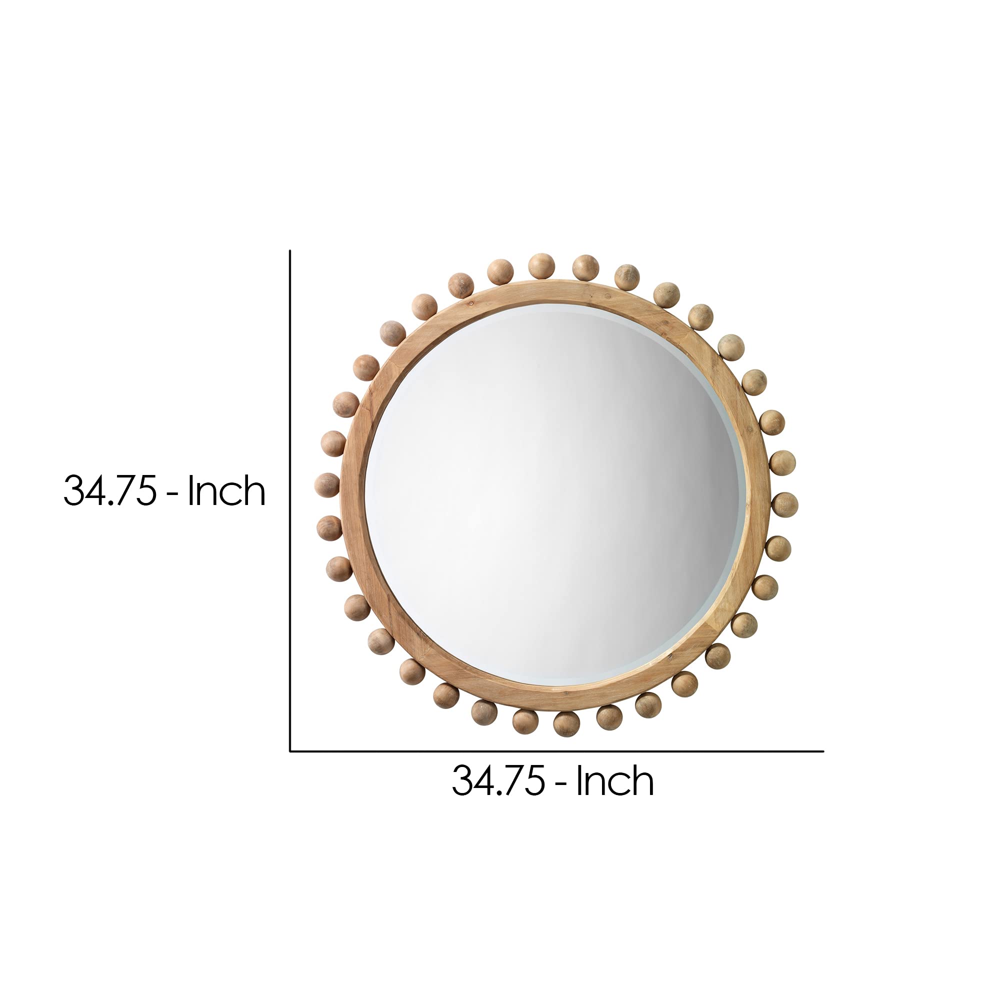 Benjara Brown Wooden Framed Mirror with Spherical Beads Accent - Elegant Wall Decor for Living Room, Bedroom & Entryway