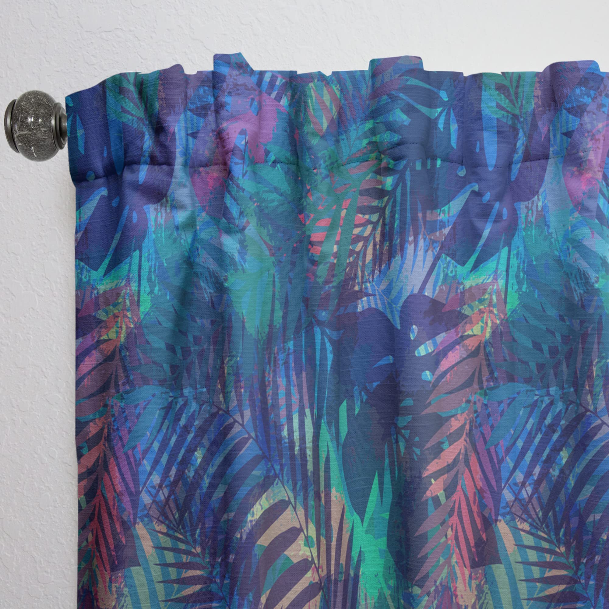 Tropical Palm Leaf Print Blackout Curtains - Thermal Insulated Single Panel 52x84 - Perfect for Bedroom & Living Room Window Treatments | Sun Protection & Energy Saving