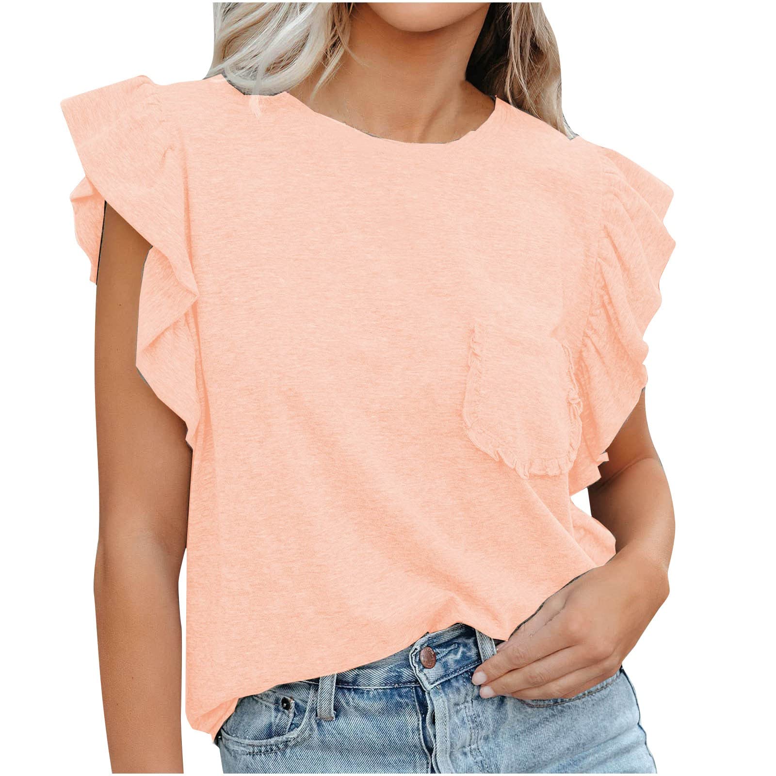 Women's Workout Tops - Stylish Solid Color Round Neck T-Shirt with Pockets | Casual & Cute Activewear for Gym, Yoga & Running | Breathable Comfort for Fitness & Everyday Wear