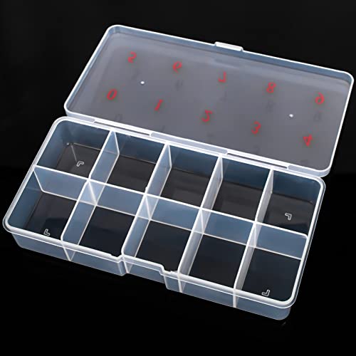 0-9 Sizes Empty Nail Art Tip Storage Organizer Box - Clear Plastic Case with 10 Compartments for False Nails, Jewelry & Nail Accessories - Perfect for Salon, Home & Travel Organization