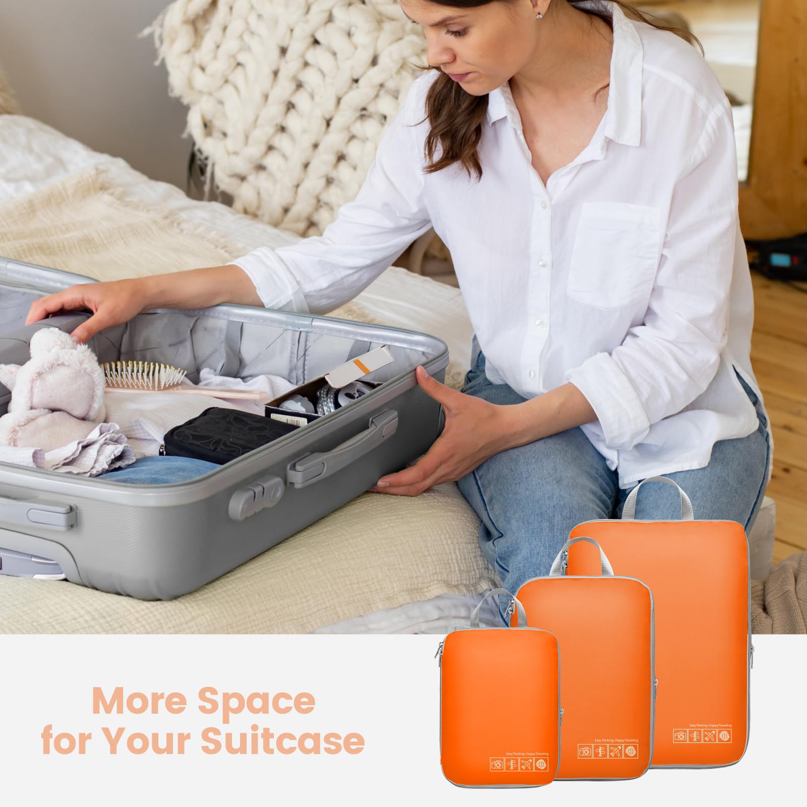 Cambond Compression Packing Cubes for Travel - 4-Piece Set of Lightweight Luggage Organizers for Women | Perfect for Carry-On Suitcases, Business Trips & Vacation Packing | Space-Saving Travel Essentials