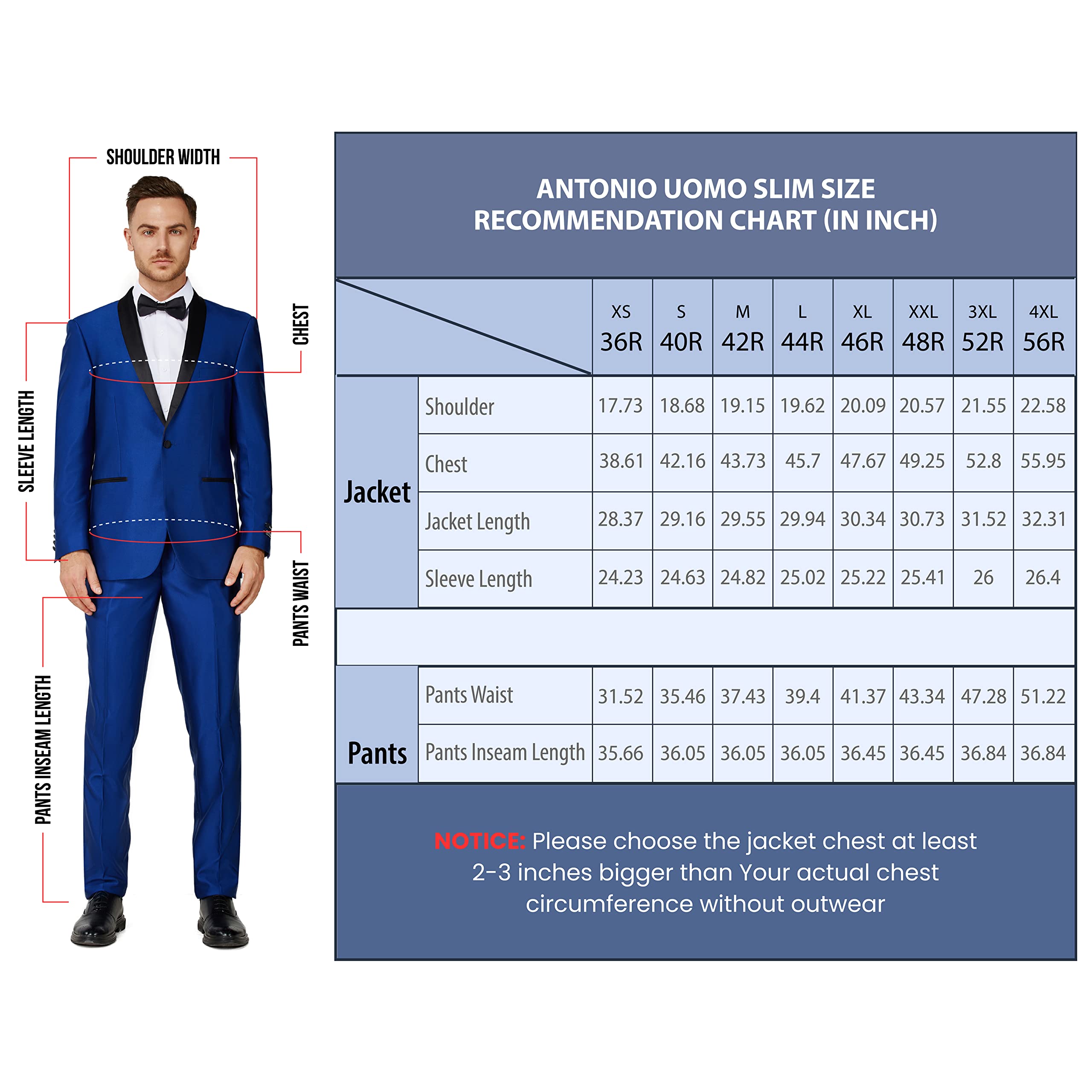 Antonio Uomo Men's Slim Fit 3-Piece Suit Set - Blazer, Vest & Dress Pants for Business, Wedding & Formal Events | Premium 2-Button Jacket for Office, Party & Special Occasions
