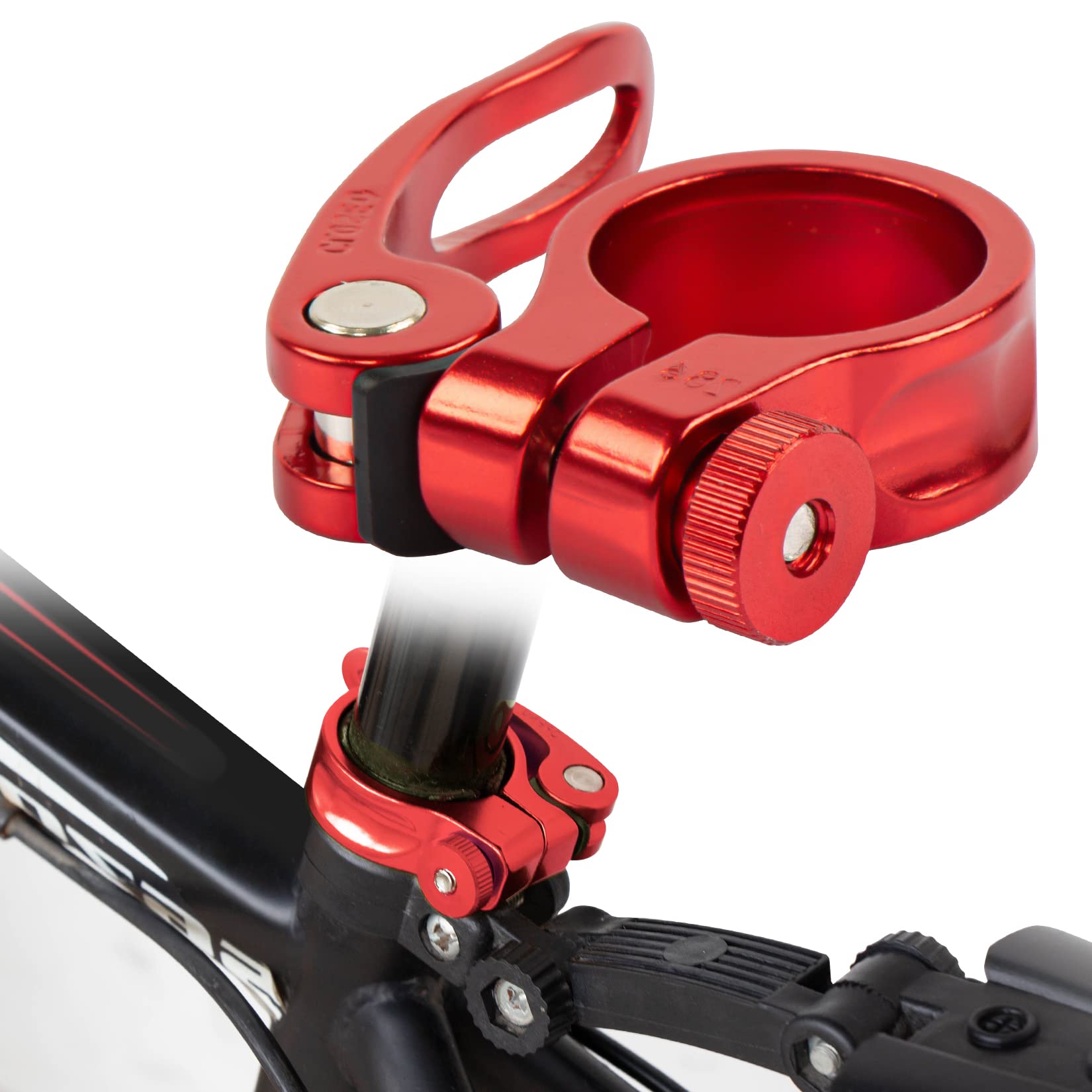 PSLER 28.6mm Bike Seat Post Clamp Quick Release - Mountain, Road & Casual Bicycle Seatpost Clamp (Red) | Secure & Adjustable Bike Seat for MTB, Commuting & Leisure Cycling