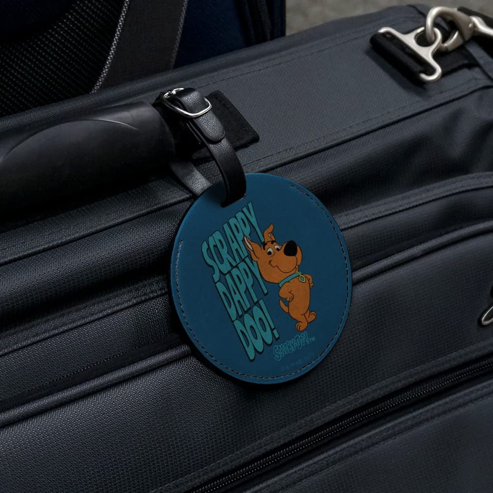 Scrappy Dappy Doo Round Leather Luggage Tag - Personalized Suitcase ID Tag for Travel Bags - Perfect for Carry-Ons, Checked Luggage & Backpacks