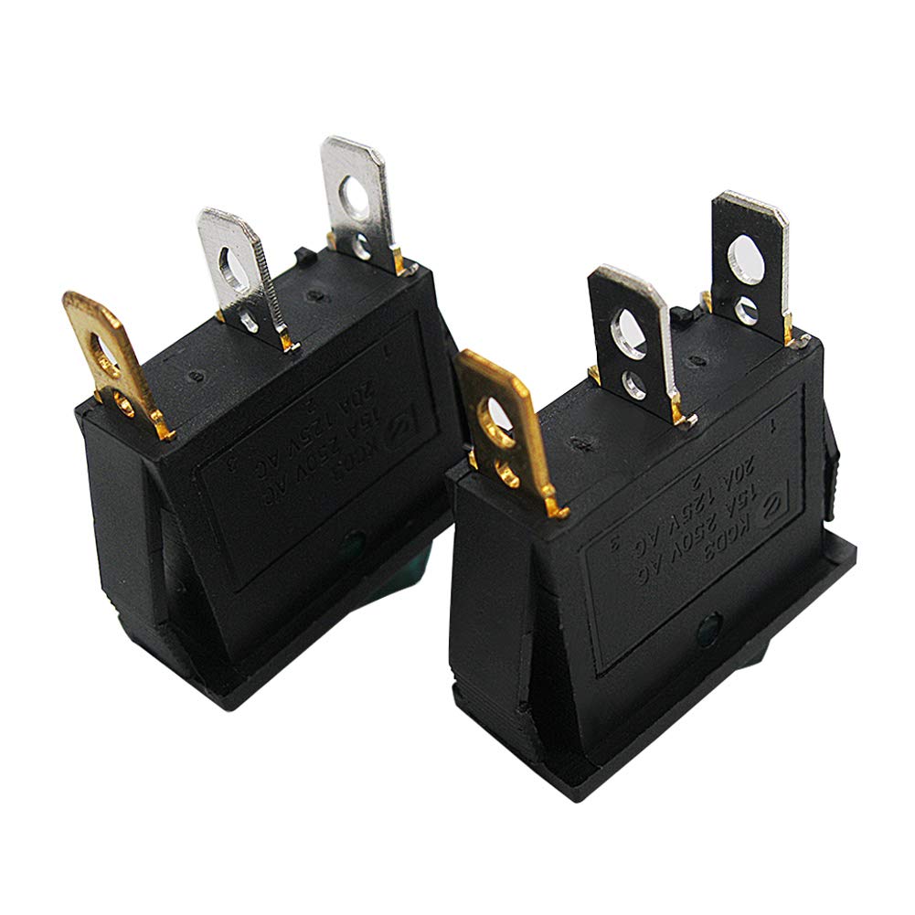 MXU3-101NG 6-Pack AC 110V/120V SPST ON-Off Rocker Switch with Green LED Light - 3 Pin Snap-in Toggle Power Switch for Home Appliances & Industrial Equipment - Perfect for Control Panels, Machinery, and DIY Electrical Projects