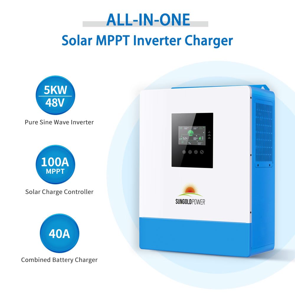 5000W 48V Pure Sine Wave Solar Inverter with 100A MPPT Solar Charger & 40A AC Battery Charger - 120V AC Output for Home/RV/Off-Grid Power | SunGoldPowerCo (Parallel Support) | Solar Energy System for Camping, Emergency Backup & Remote Living