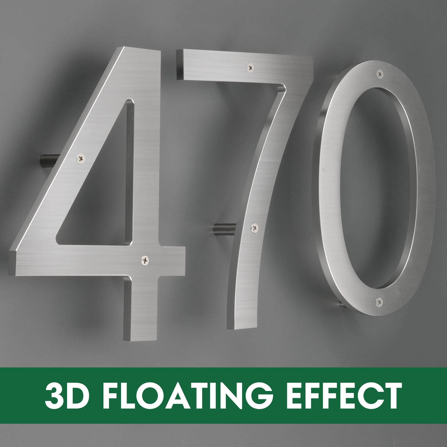 8 Inch Silver Modern Floating Metal House Numbers - Large Aluminum Address Plaque for Outdoor Front Door, Brick House, Mailbox (Weatherproof, Easy Installation) - Perfect for Home, Office, Apartment & Business Exteriors