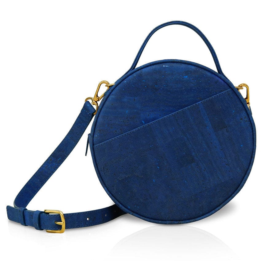 Handmade Vegan Cork Round Shoulder Bag for Women - Navy Blue | Eco-Friendly Fashion Accessory for Work, Travel & Everyday Use