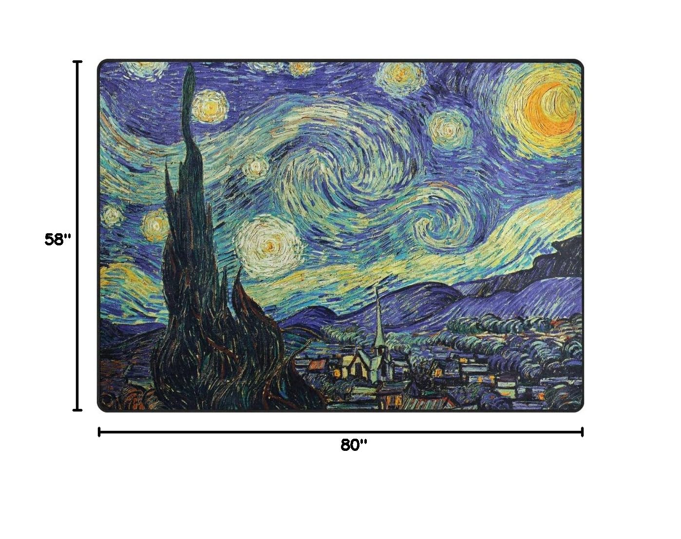Van Gogh Starry Night Area Rug - 7' x 5' Non-Slip Oil Painting Inspired Living Room & Bedroom Rug - Perfect for Bohemian Decor & Artistic Home Décor