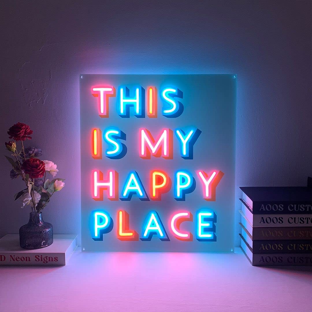 Custom Neon Signs for Room Decor - LED Bedroom Lights, Aesthetic Home & Wedding Decorations, Party & Kitchen Lighting - Perfect for Bedrooms, Living Rooms, Weddings & Parties (This is My Happy Place)