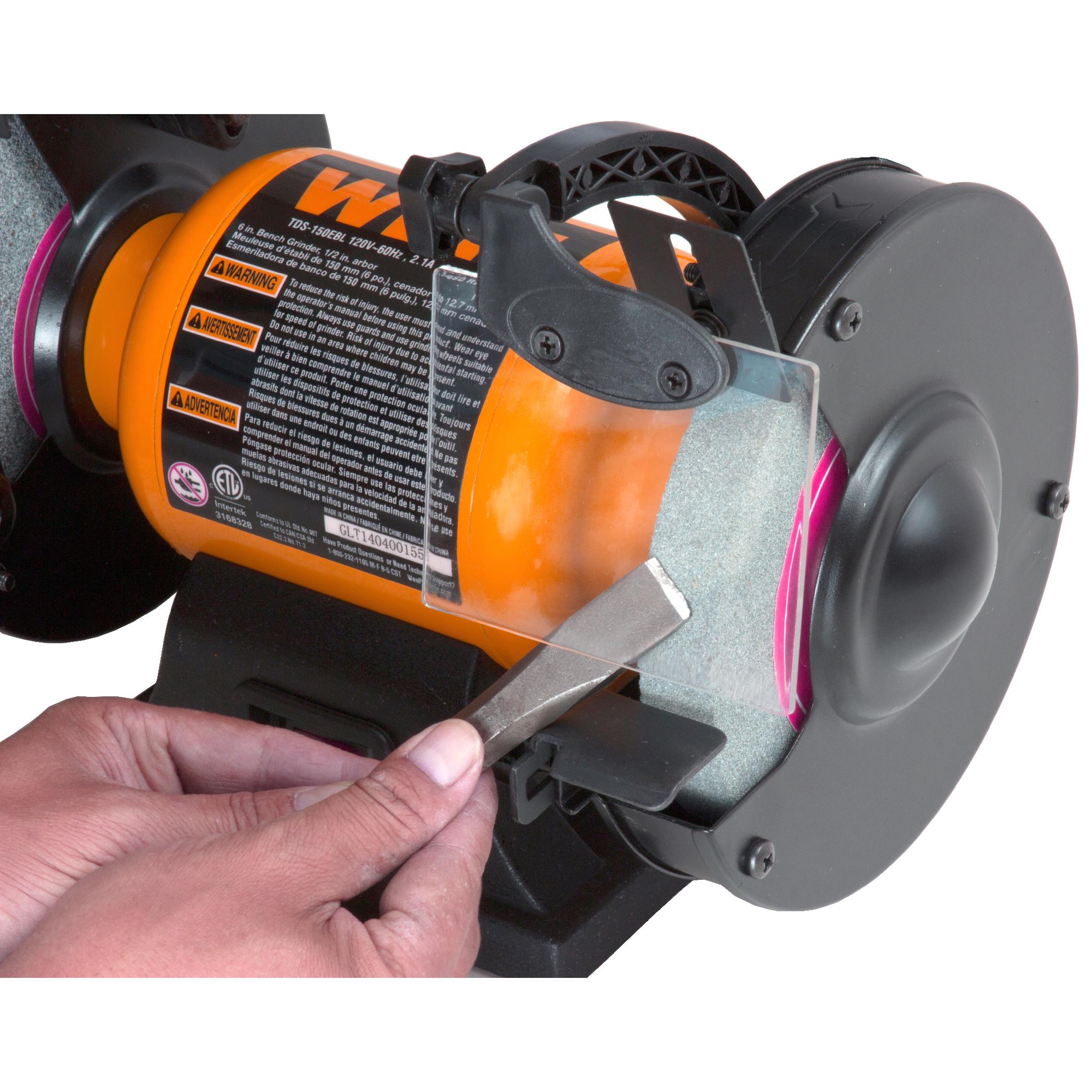 WEN BG4276 2.1 Amp 6 Inch Single Speed Bench Grinder with Flexible Work Light - Heavy Duty Metal Grinding & Sharpening Tool for Workshop, Garage & DIY Projects