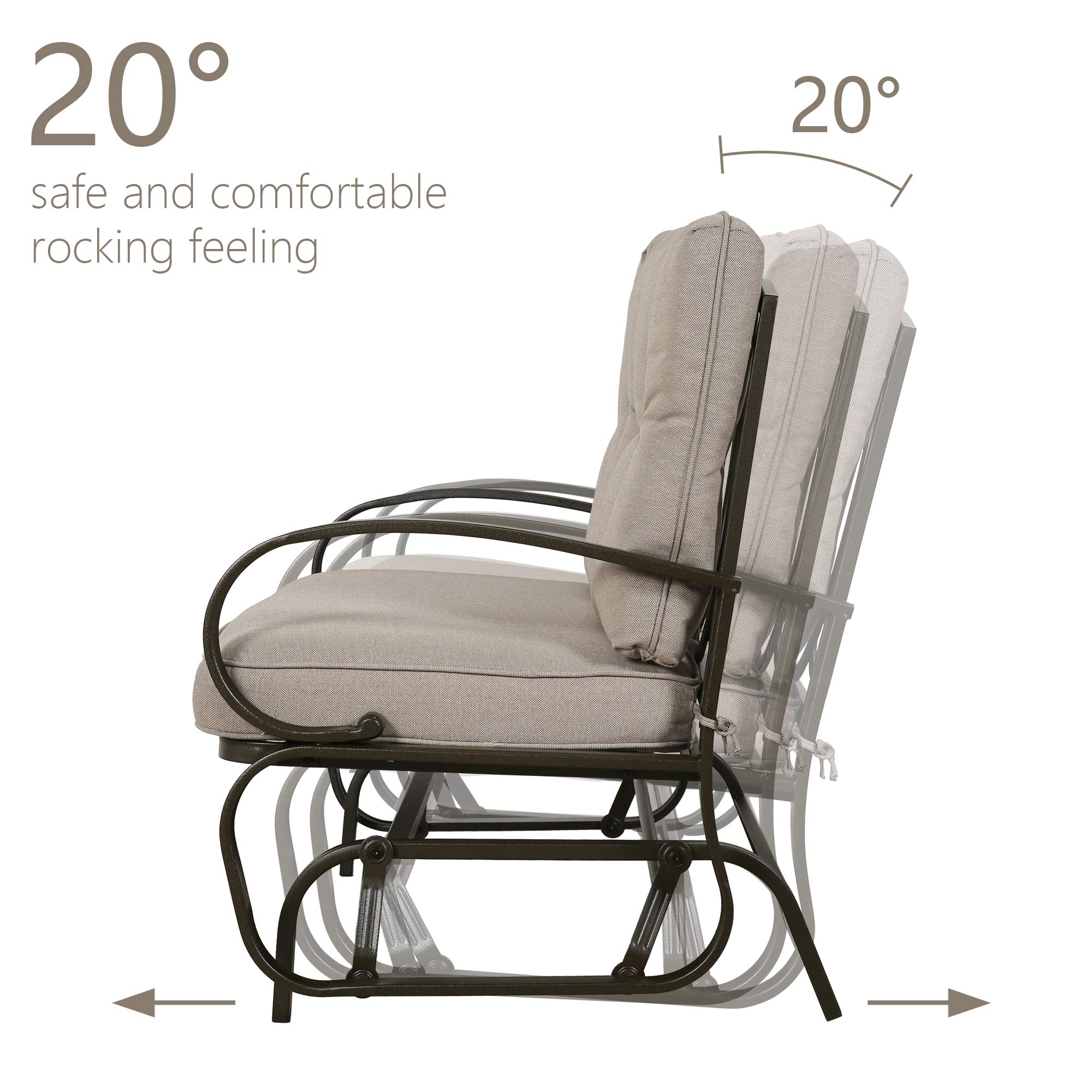 2-Seat Outdoor Swing Glider Bench with Cushions - Patio Rocking Loveseat Chair in Beige for Garden, Porch & Backyard Relaxation
