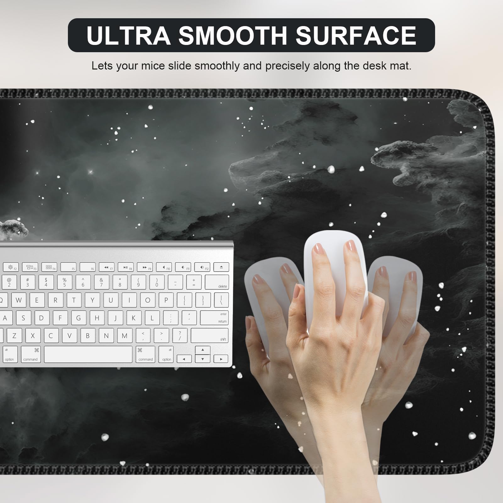 iCasso XXL Large Black Gaming Mouse Pad with Stitched Edges & Non-Slip Rubber Base - Extended Computer Keyboard Desk Mat for PC, Laptop, Work & Office Use - Perfect for Gaming, Home Office & Professional Workspaces (Star Rock Design)