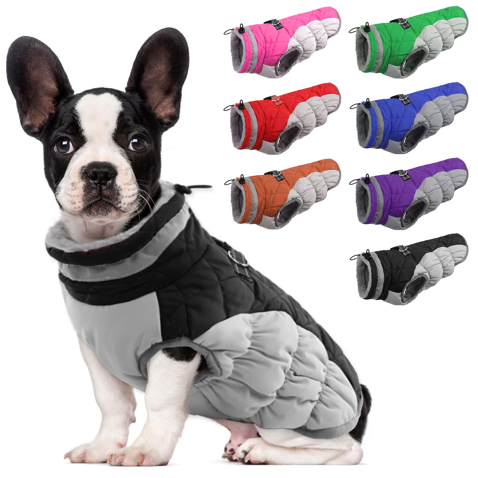 Lelepet Warm Winter Dog Coat - Windproof Reflective Fleece Jacket with Harness & Zipper for Small Medium Large Dogs | Cold Weather Protection for Outdoor Walks & Daily Use