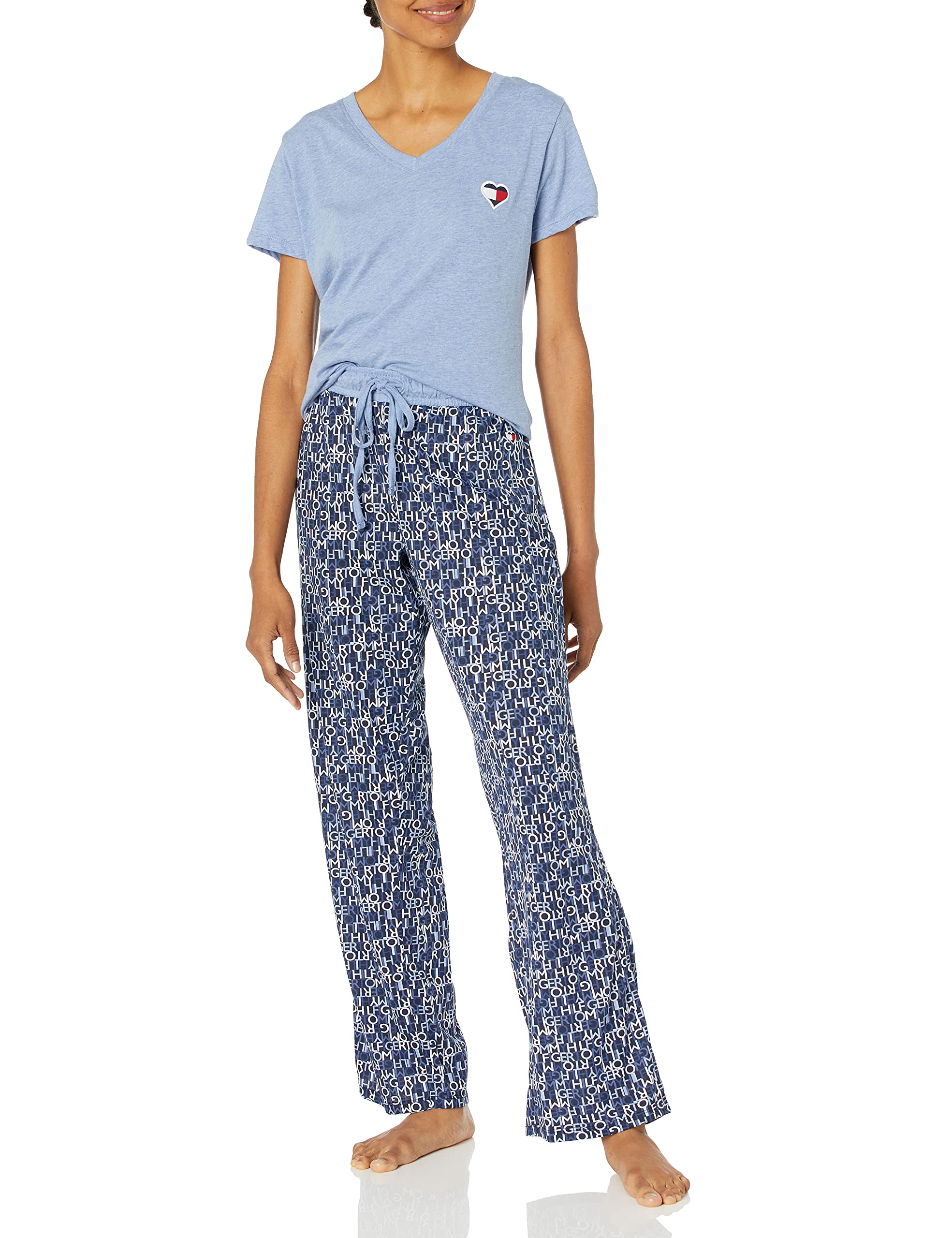 Tommy Hilfiger Women's Logo Print Top & Pants Lounge Pajama Set - Soft Sleepwear for Comfortable Nights & Relaxing at Home