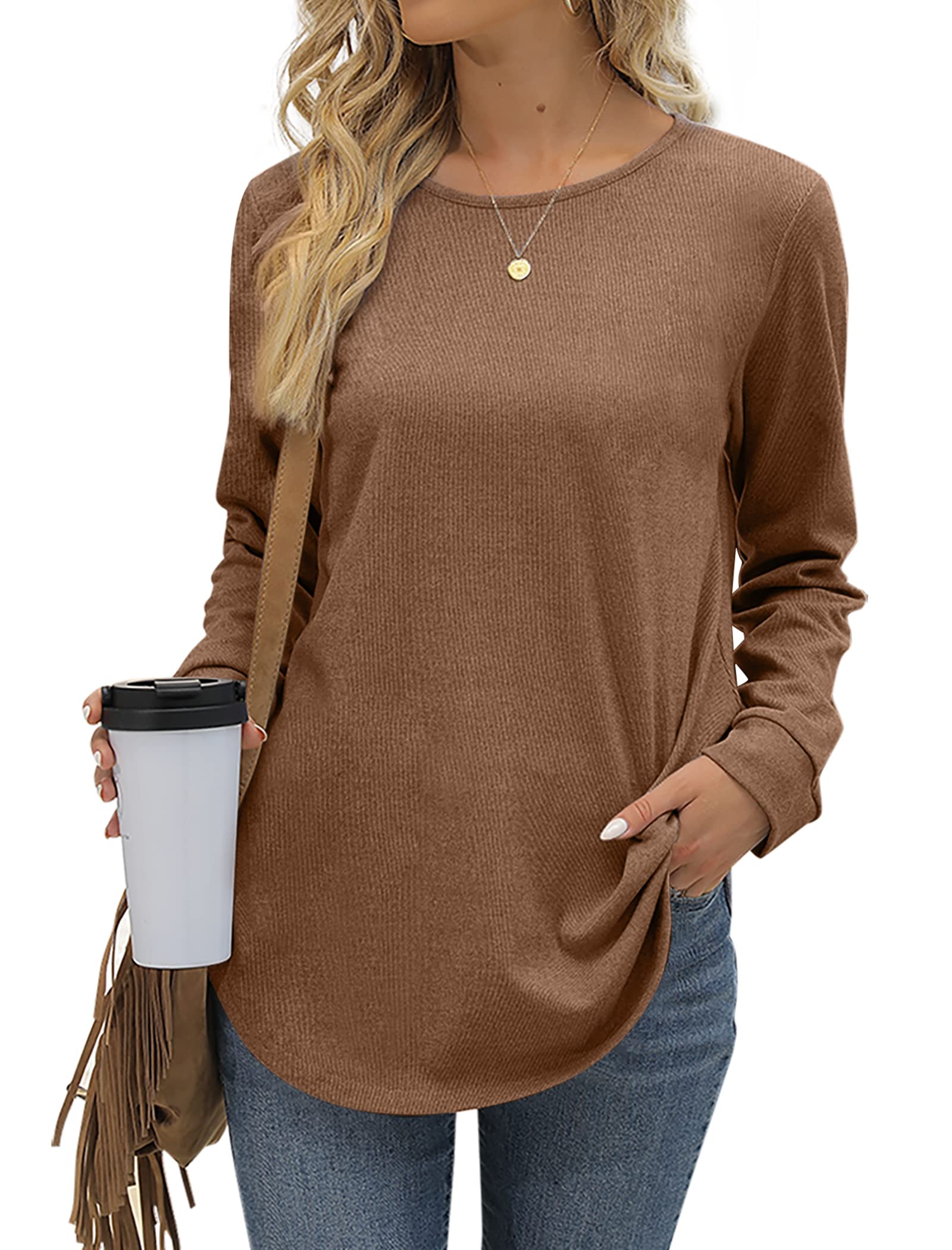 Aokosor Women's Long Sleeve Casual Tunic Sweatshirt - Crewneck Pullover Top for Leggings | Perfect for Yoga, Workout & Everyday Wear