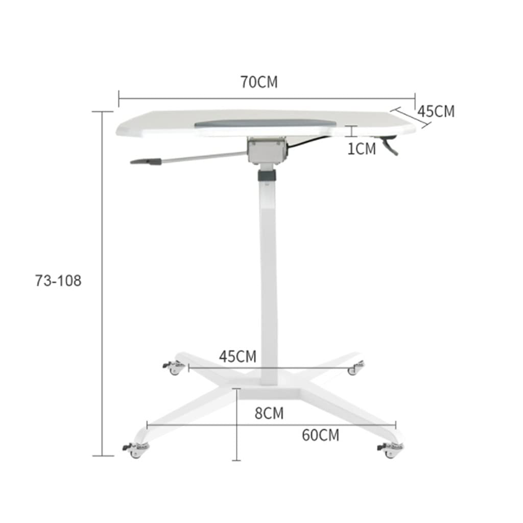 Adjustable Height Mobile Standing Laptop Desk with Wheels - Tiltable Tabletop Rolling Computer Cart for Office & Home Workspace (White, 70x45x73-108cm) - Perfect for Remote Work, Study & Ergonomic Standing Desks
