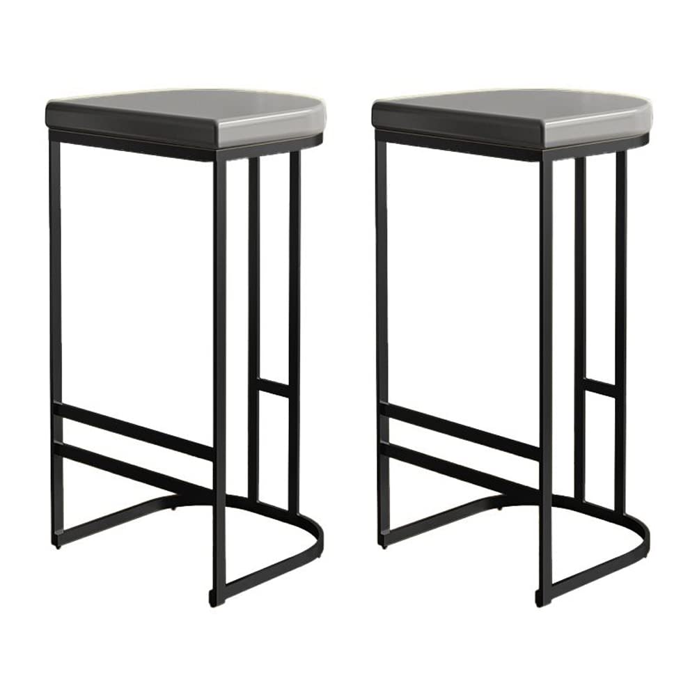 KWOKING Scandinavian Nordic Style Faux Leather Bar Stools Set of 2 - Backless Round Tripod Counter Height Stools 26