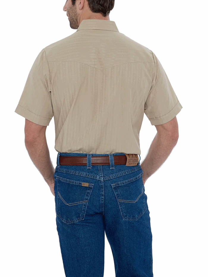 Ely Cattleman 15201634 Men's Western Shirt Short Sleeve Tone-on-Tone Khaki for Cowboy Rodeo & Country Style Fashion