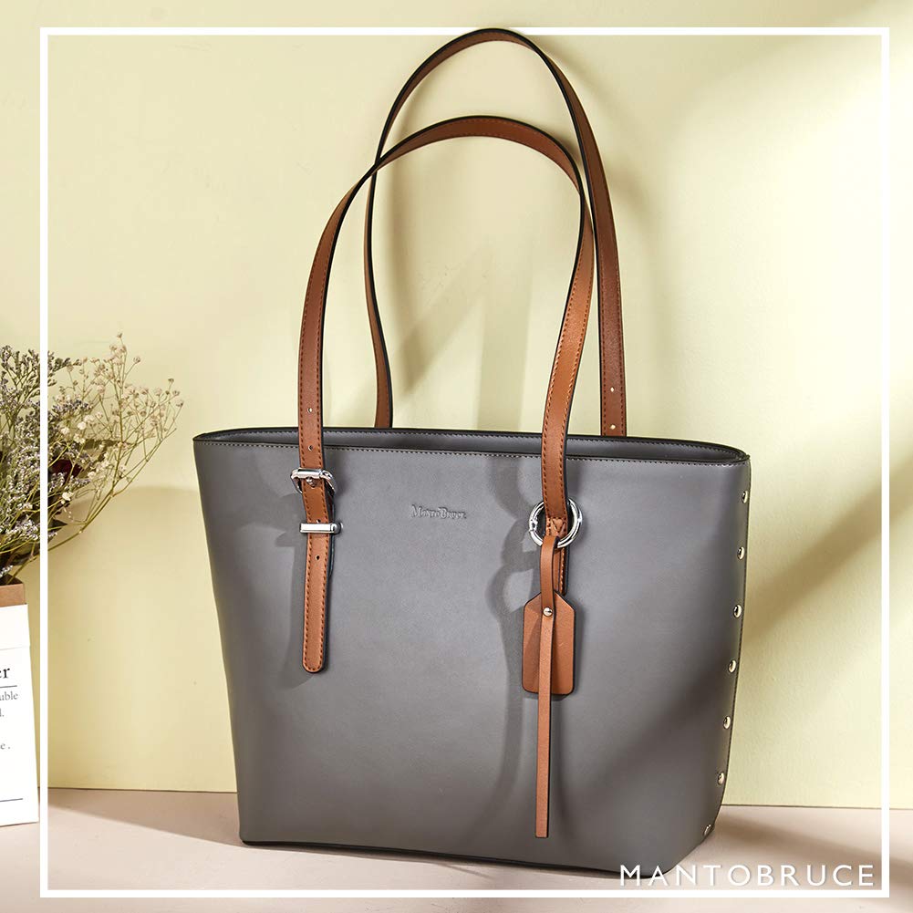 WESTBRONCO Women's Leather Handbag Set - Designer Tote & Shoulder Bag for Work, Travel & Daily Use (2-Piece Grey Collection) | Perfect for Office Commute, Business Trips & Weekend Outings