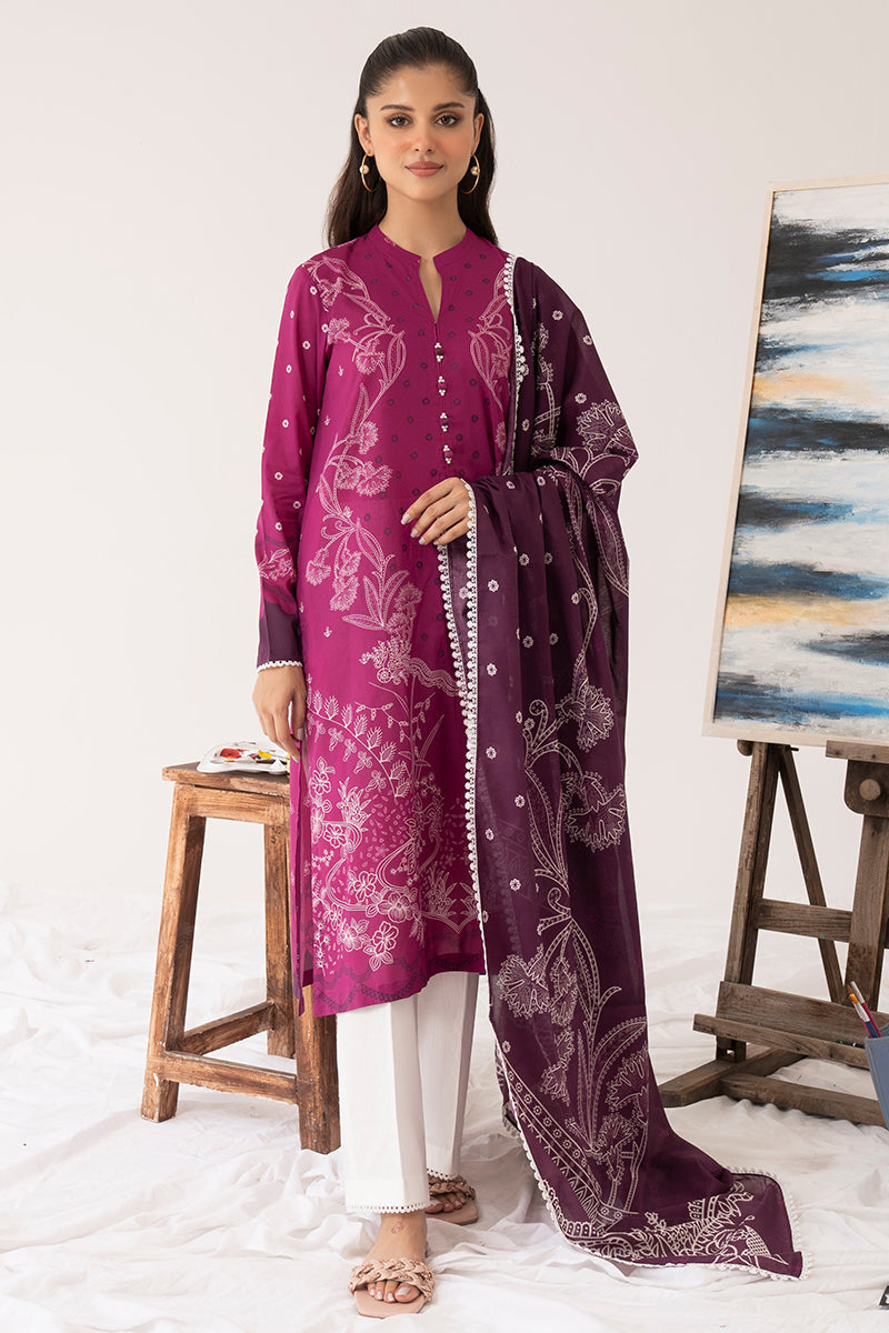 Elegant Magenta Charmeuse 3-Piece Printed Lawn Suit for Women - Perfect for Summer Parties, Weddings & Special Occasions