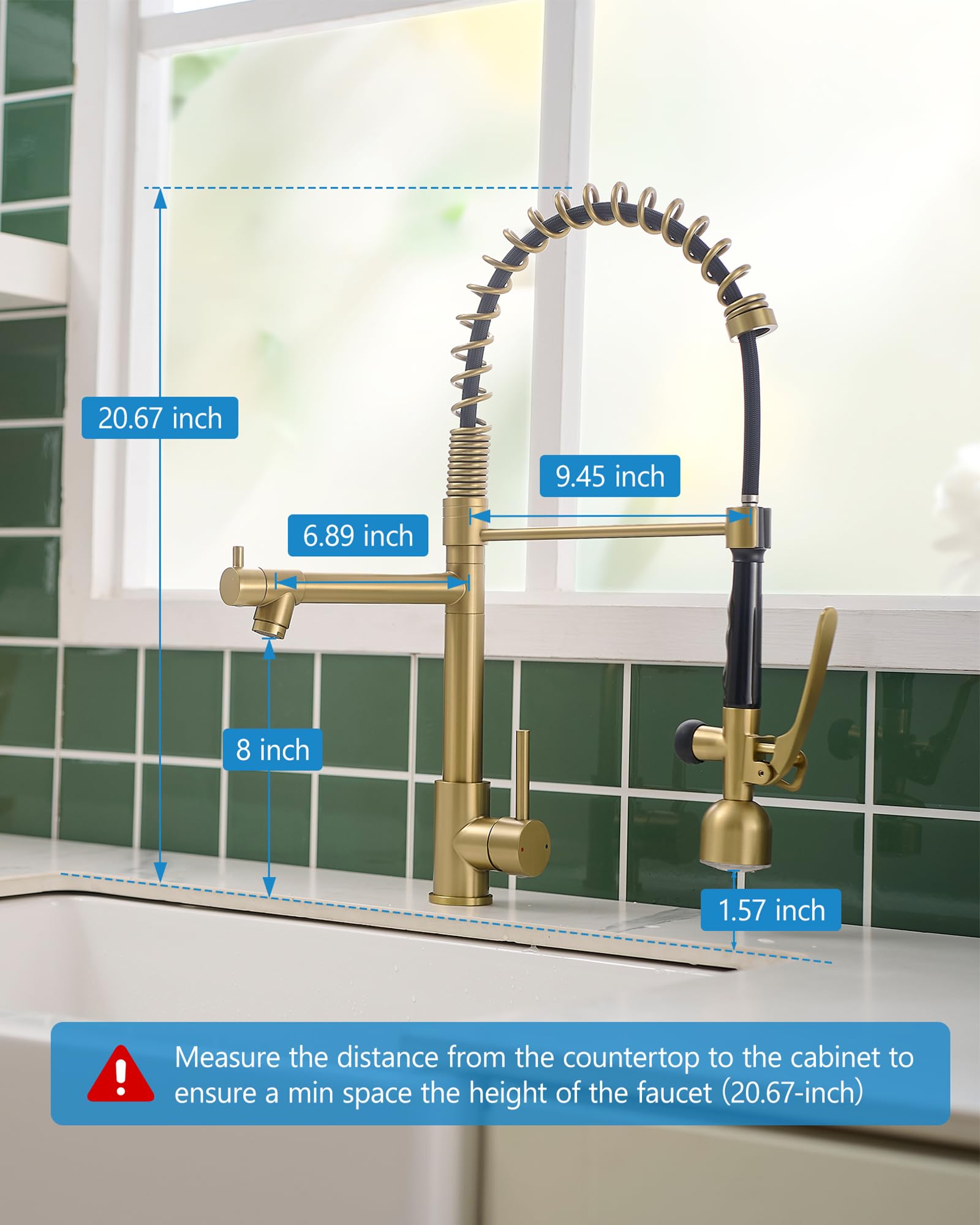 Fapully Single Handle High Arc Brushed Gold Pull Down Kitchen Faucet with LED, Modern Kitchen Sink Faucet with Pull Down Sprayer for Home and Commercial Use
