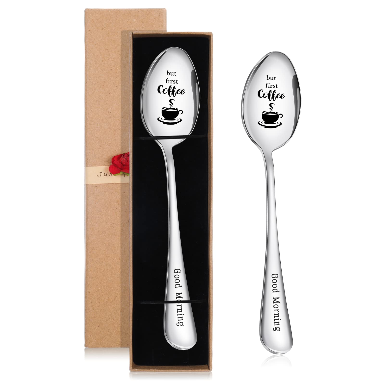 Personalized Coffee Spoons Set of 2 - Stainless Steel Engraved Name Espresso Spoons for Coffee Lovers - Unique Gift Idea for Home, Office or Cafe Use