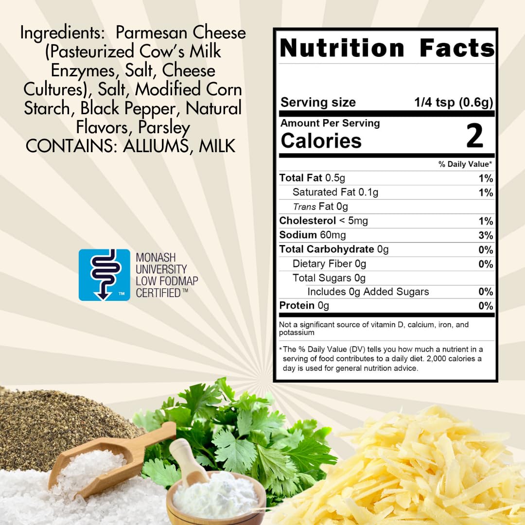 Smoke n Sanity Garlic Parmesan Seasoning - Monash Certified Low FODMAP, Gluten Free & Sensitive Stomach Friendly - 4.0 oz Shaker - Perfect for Pasta, Pizza & Low FODMAP Diet Cooking